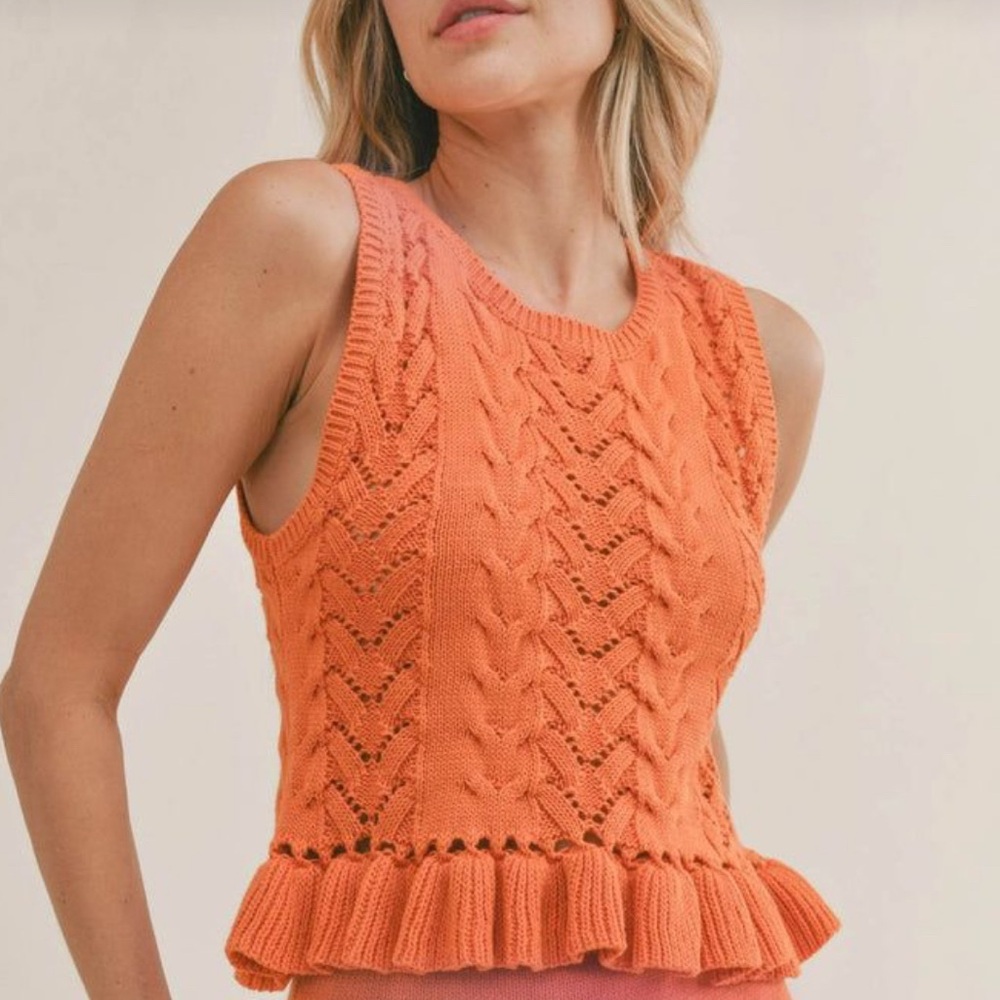 Sadie & Sage Orange Ribbed Peplum Tank Top
